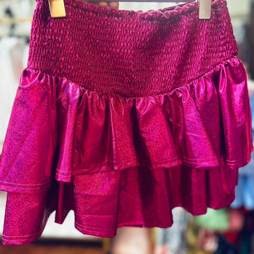 Peace love California pink metallic skort